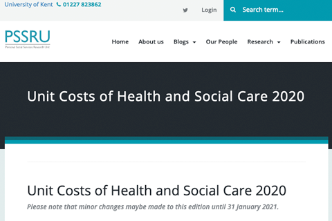 PSSRU Unit Costs of Health and Social Care 2020